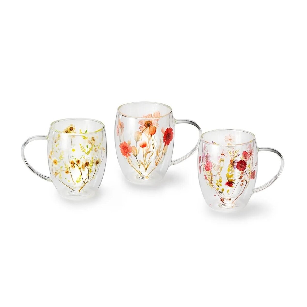 “ELVINA” Double-Walled Glass Cup with Dried Flowers, 300 ml