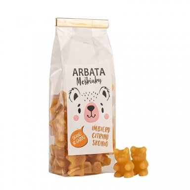 GUMINUKAI „ARBATOS MEŠKIUKAI“, imbiero ir citrinų skonio, 125 g GUMINUKAI „ARBATOS MEŠKIUKAI“, imbiero ir citrinų skonio, 125 g